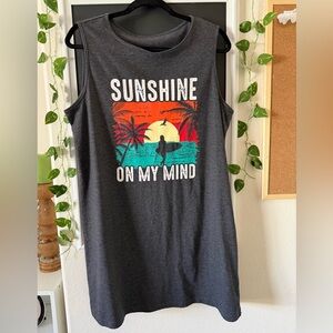 Gray Sleeveless Dress with Surf Print